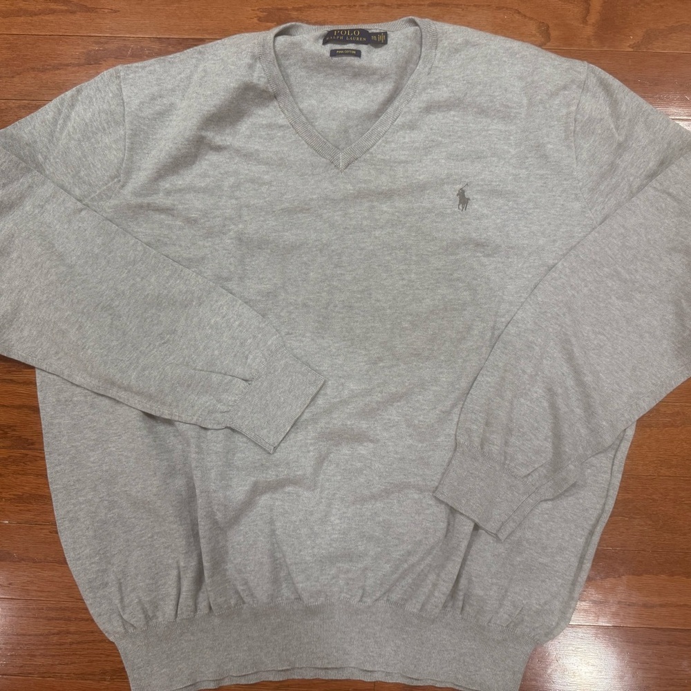 Polo by Ralph Lauren Light Gray V-Neck Sweater